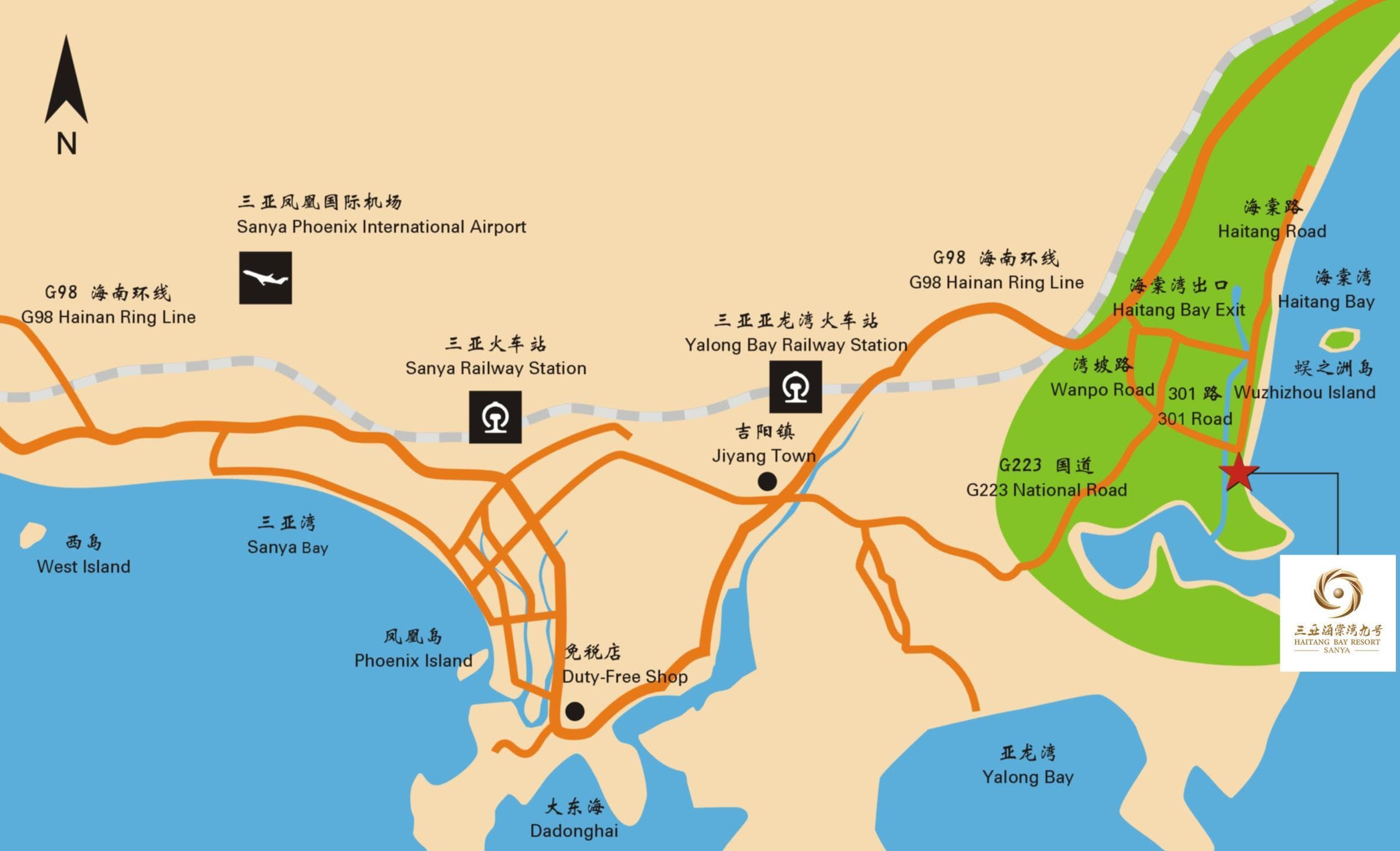 Travel route map around Haitang Bay